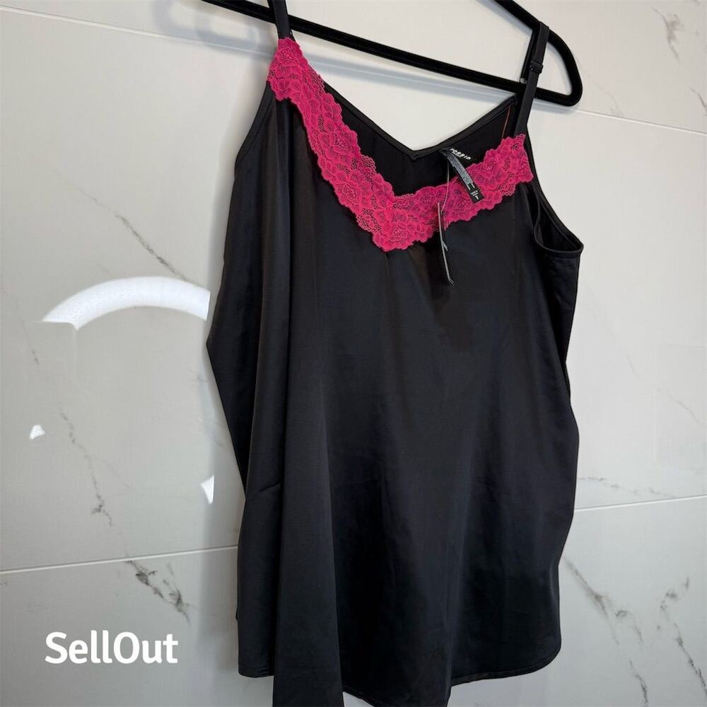 Torrid Women's XL 14-16Black Satin laceCami chemise tank Top y2k